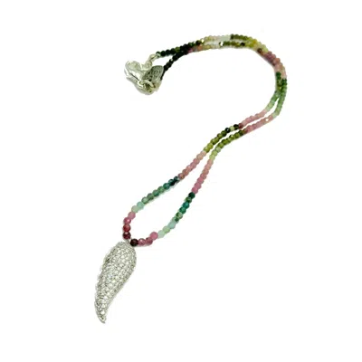 Amy Delson Jewelry Women's Silver Angela Angel's Wing Watermelon Tourmaline Necklace In Green