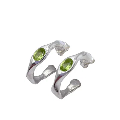 Amy Delson Jewelry Women's Silver / Green Harlow - Green Peridot Sterling Silver Hoop Earrings