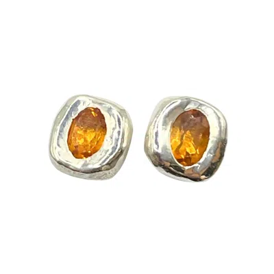 Amy Delson Jewelry Women's Silver / Orange Stella - Orange Citrine Silver Stud Earrings In Multi