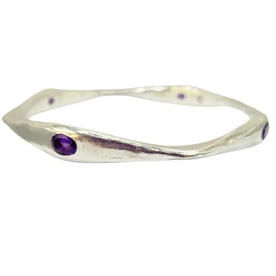 Amy Delson Jewelry Women's Silver / Pink / Purple Brooke - Amethyst Four Stone Silver Bangle Bracelet In Multi