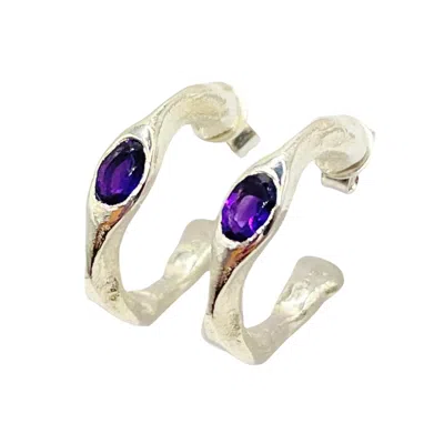 Amy Delson Jewelry Women's Silver / Pink / Purple Harlow - Amethyst Silver Hoop Earrings In Multi