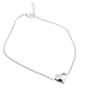 Amy Delson Jewelry Women's Silver / Red Valentina - Red Garnet Sterling Silver Heart Bracelet In Metallic