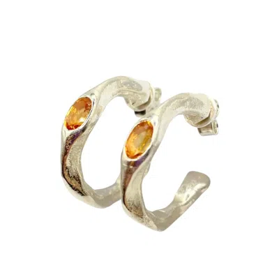 Amy Delson Jewelry Women's Silver / Yellow / Orange Harlow - Orange Citrine Silver Hoop Earrings In Multi