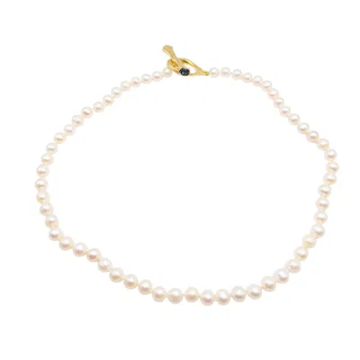 Amy Delson Jewelry Women's White / Blue / Gold Pearl - Pearl Necklace With London Blue Topaz Gemstone Gold Toggle Clasp In Pink