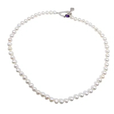 Amy Delson Jewelry Women's White / Silver / Purple Pearl - Pearl Necklace With Purple Amethyst Gemstone Silver Toggle C In Multi