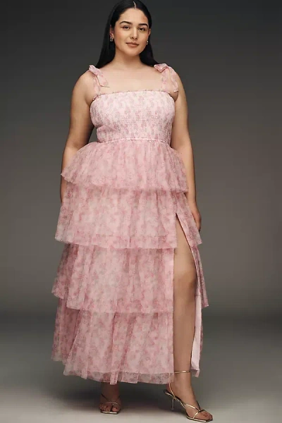 Amy Jane London Aria Plus Tiered Tulle Midi Dress In Pink