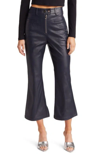 Amy Lynn Faux Leather Crop Trousers In Navy Blue