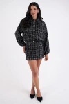 Amy Lynn Marnie Sequin Tweed Cropped Jacket In Black, Women's At Urban Outfitters In Black