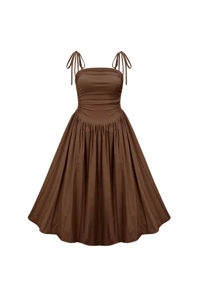 Amy Lynn Alexa Shoulder Tie Midi Dress In Chocolate-brown