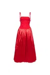 Amy Lynn Womens  Alexa Drop-waist Puffball Satin Maxi Dress In Red