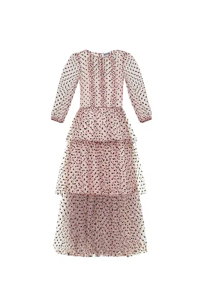Amy Lynn Women's Annie Pink Spot Mesh Ruffle Tiered Midi Dress In Neutral