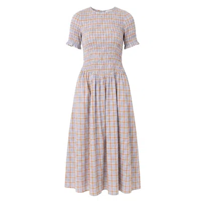 Amy Lynn Women's Beatrix Smocked Midaxi  Dress In Blue & Orange Check In Pink