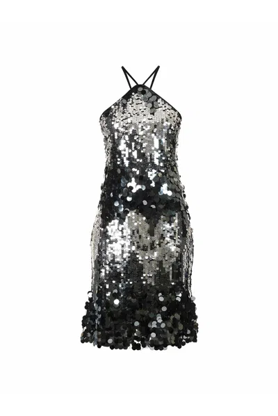 Amy Lynn Sequin-embellished Halterneck Woven In Black/silver