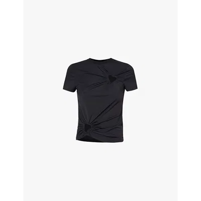 Amy Lynn Womens Black Bowie Heart-shape Cut-out Stretch-woven Top