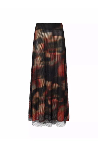 Amy Lynn Women's Black / Brown Arvarni Abstract Print Mesh Maxi Skirt In Black/brown