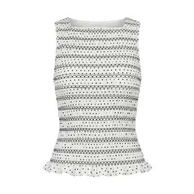 Amy Lynn Women's Black Cora Polka Dot Smocked Lattuice Top In Gray