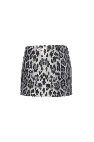 AMY LYNN WOMEN'S BLACK / GREY OCEANE LEOPARD SEQUIN MINI SKIRT