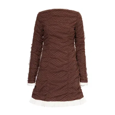 AMY LYNN WOMEN'S BLACK / WHITE / BROWN EDIE BROWN POLKA SWISS DOT RUFFLE HEM MINI DRESS