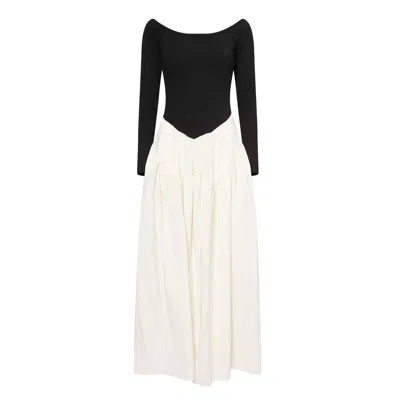 AMY LYNN WOMEN'S BLACK / WHITE NANCY RICH COTTON OFF-SHOULDER MAXI DRESS