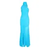Amy Lynn Women's Blue Baia Turquoise Halterneck Maxi Dress In Blue