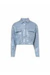 Amy Lynn Womens Blue Sequin-embellished Regular-fit Denim Jacket In Blue