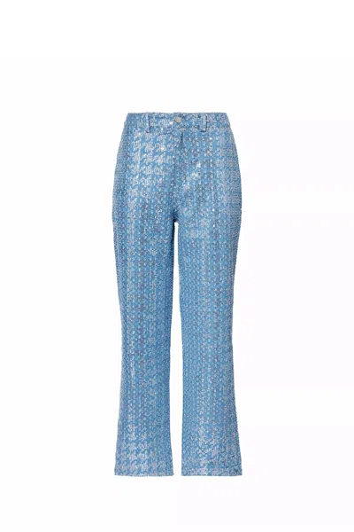 Amy Lynn Womens Blue Bambi Sequin-embellished Straight-leg Mid-rise Jeans