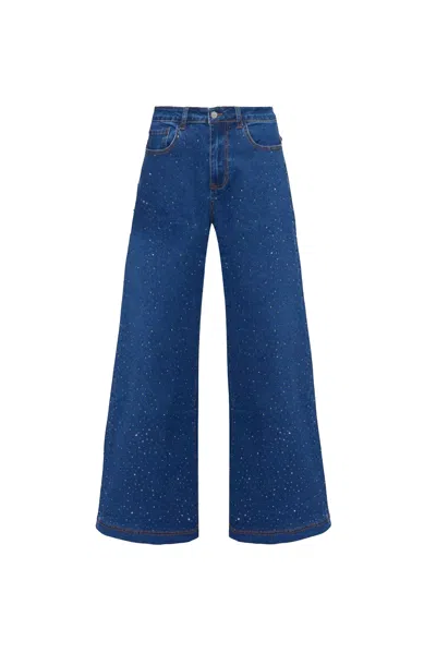 AMY LYNN WOMEN'S BLUE DEMI DIAMANTE FLARE JEANS