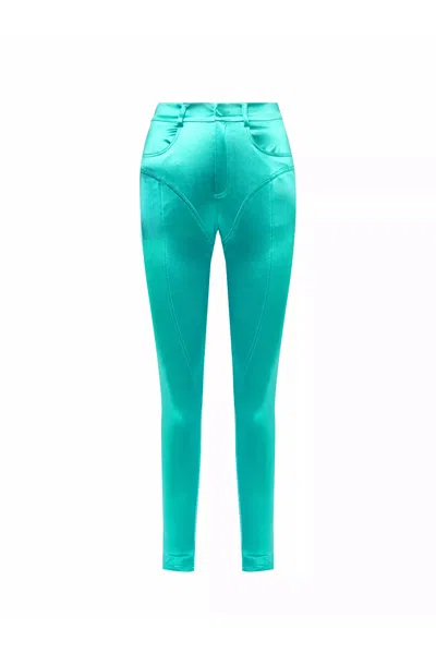 Amy Lynn Womens Aqua Disco Slim-fit Stretch-woven Trousers In Blue