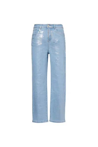 Amy Lynn Women's Blue Lupe Silver Denim Coated Trousers