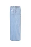 Amy Lynn Womens Blue Mimi Metallic-finish Denim Maxi Skirt In Blue