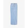Amy Lynn Womens Blue Mimi Metallic-finish Denim Maxi Skirt In Blue