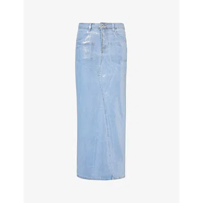 Amy Lynn Womens Blue Mimi Metallic-finish Denim Maxi Skirt