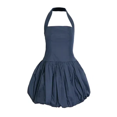 Amy Lynn Women's Blue Navy Pure Cotton Halterneck Mini Puffball Dress