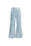 Amy Lynn Womens Denim Paloma Sequin-embellished Flared-leg High-rise Denim-blend Trousers In Blue
