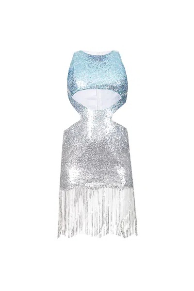 Amy Lynn Womens Silver Cut-out Tassel Ombre Sequin Mini Dress In Blue/silver