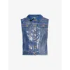 Amy Lynn Womens Blue Soho Metallic-finish Regular-fit Stretch-denim Gilet In Blue