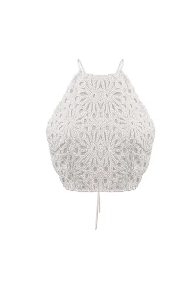 Amy Lynn Womens White Bonnie Crochet-pattern Cotton Top
