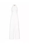 Amy Lynn Womens White Crystal-embellished High-neck Cotton Jumpsuit In White