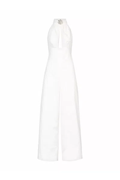Amy Lynn Womens White Crystal-embellished High-neck Cotton Jumpsuit