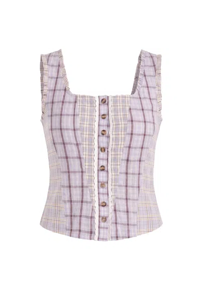 Amy Lynn Women's Brittany Multi Check Cotton Blend Frill Top In Purple