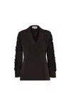 Amy Lynn Womens Black Textured-sleeve Double-breasted Woven Blazer In Black