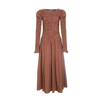 Amy Lynn Women's Brown Cara Smocked Cotton Midiaxi Dress In Multi Gingham Check