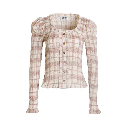 Amy Lynn Women's Brown Maisie Smocked Cotton Blouse In Windowpane Check