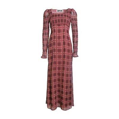 Amy Lynn Women's Brown Noor Smocked Checkered Long Sleeve Column Dress In Pink