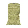 Amy Lynn Womens Green Shirred Check-print Woven Top In Green