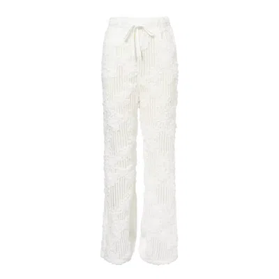 Amy Lynn Women's Cici White Crochet Floral Lace Wide Leg Trouser