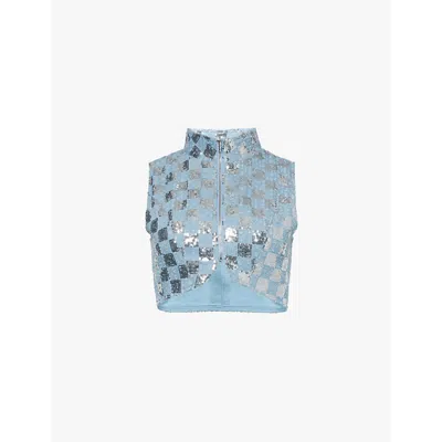 Amy Lynn Womens Denim Paloma Sequin-embellished Denim-blend Gilet