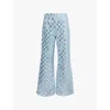 Amy Lynn Womens Denim Paloma Sequin-embellished Flared-leg High-rise Denim-blend Trousers In Denim