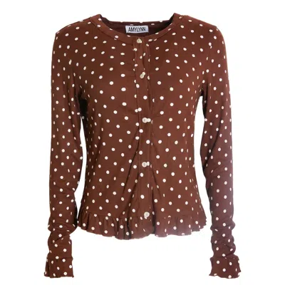 Amy Lynn Women's Edie Viscose Brown Polkadot Cardigan