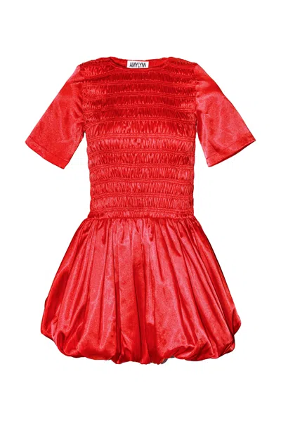 Amy Lynn Women's Eleanor Red Satin Puffball Ultra Mini Dress